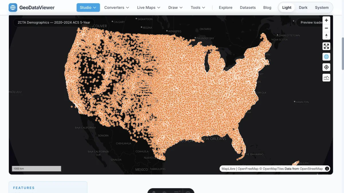 ZCTA Demographics — 2020–2024 ACS 5-Year: actual dataset map preview